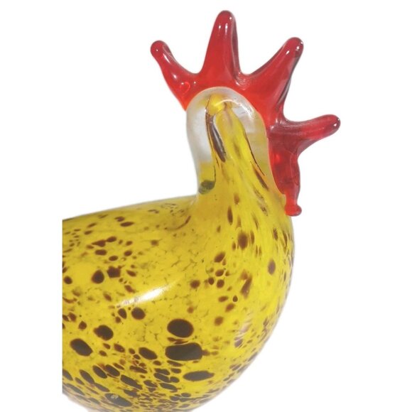 Murano Style Blown Italian Art Glass Yellow Speckled Rooster Hen Chicken Set - Picture 10 of 16